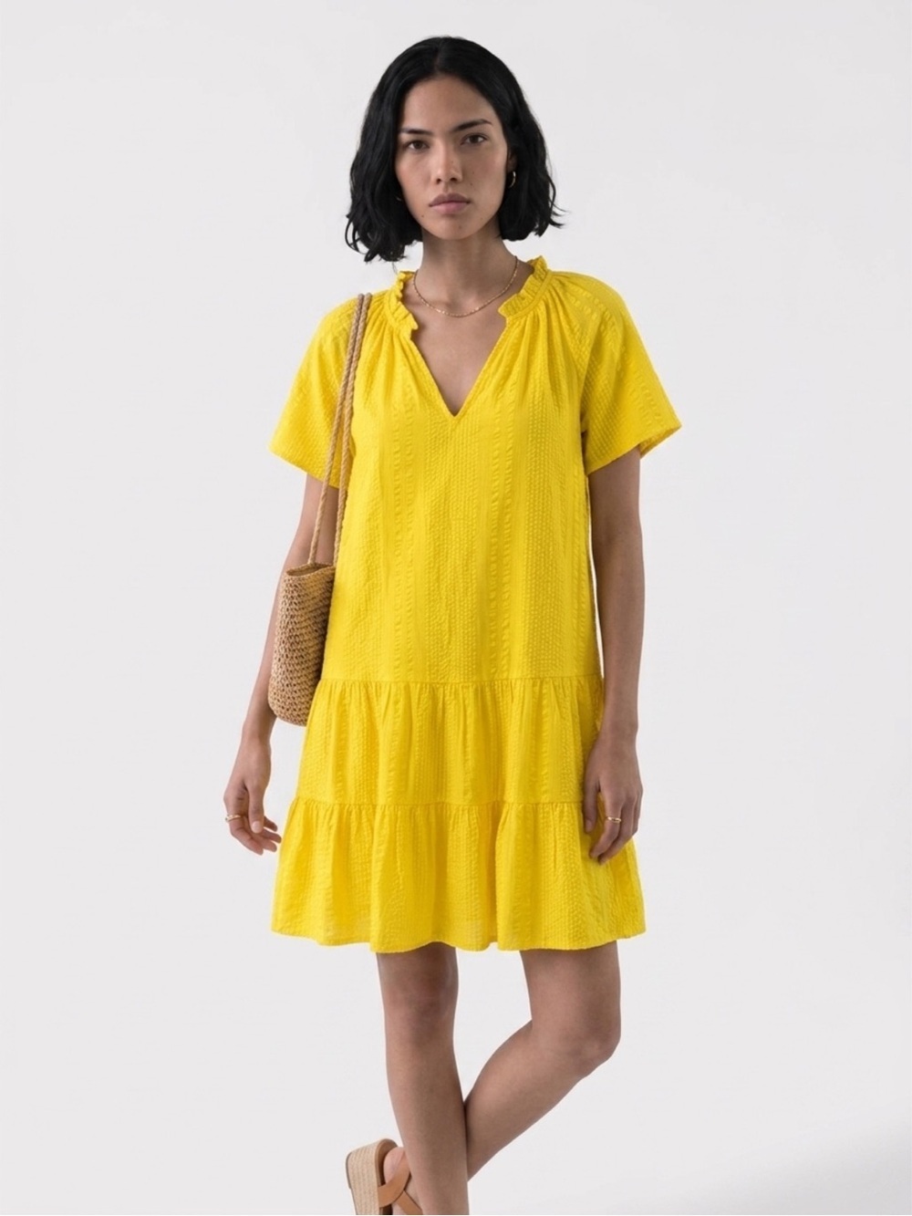 J. Crew Women's V-Neck Textured Mini Sundress in Yellow XS